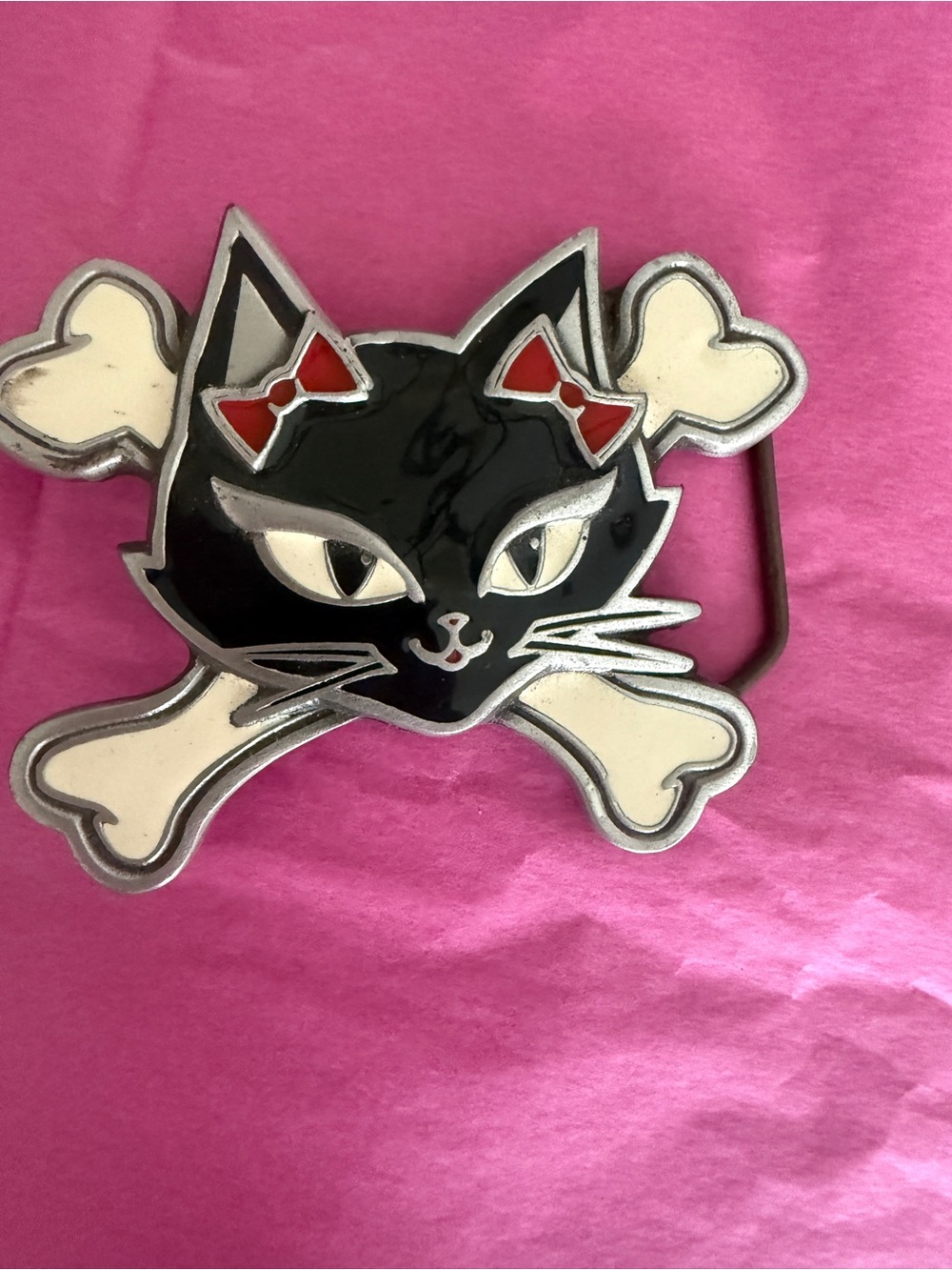 Lucky 13 Black Cat & Bone Decorative Belt Buckle Vintage